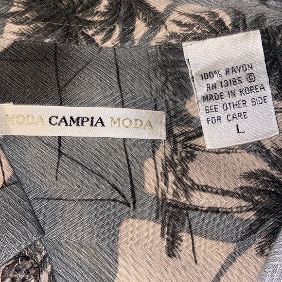 Moda Campia Moda Men’s Large Green And Tan Rayon Palm Tree Print Hawaiian Shirt - Picture 3 of 5